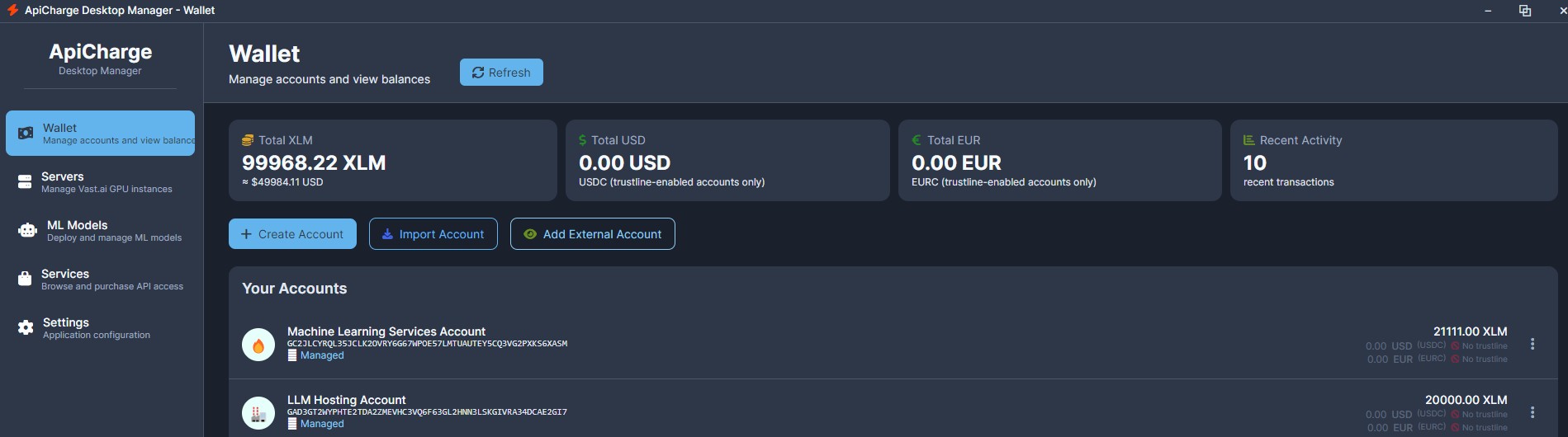 ApiCharge Desktop App Wallet Interface