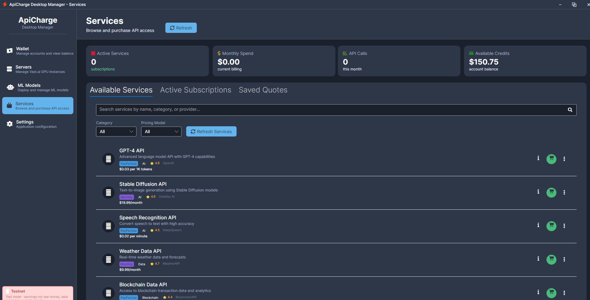 Service Marketplace and Purchase Interface